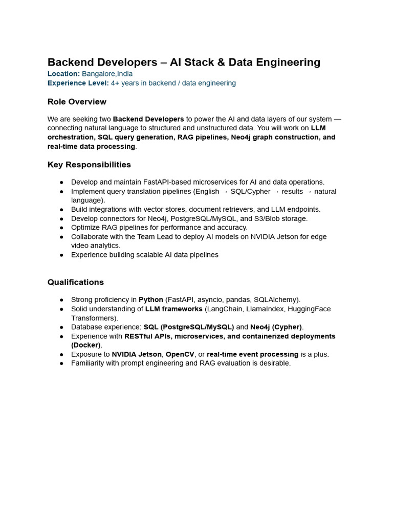 Backend Developers – AI Stack & Data Engineering.docx | PDF