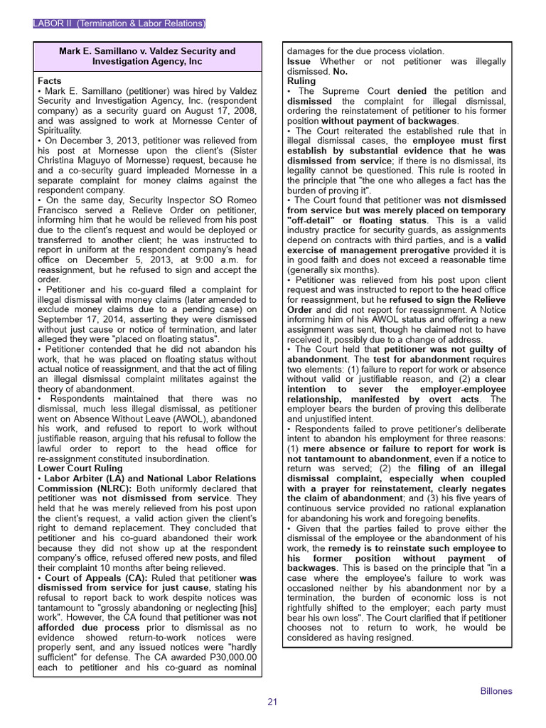 Supreme Court Ruling on Labor Dismissal | PDF | Employment | Burden Of ...
