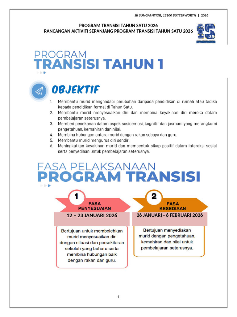 Aktiviti Program Transisi Tahun Satu 2026 | PDF