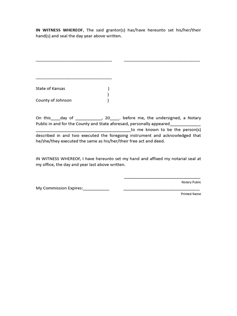 Kansas Notary Acknowledgment Template | PDF
