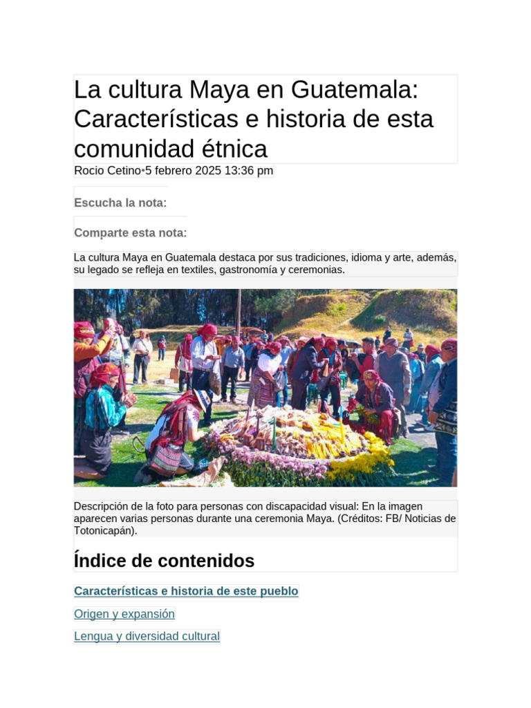 Cultura Maya en Guatemala: Historia y Tradiciones | PDF | Civilización ...