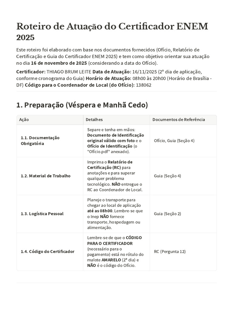 Roteiro do Certificador ENEM 2025 | PDF | Brasil