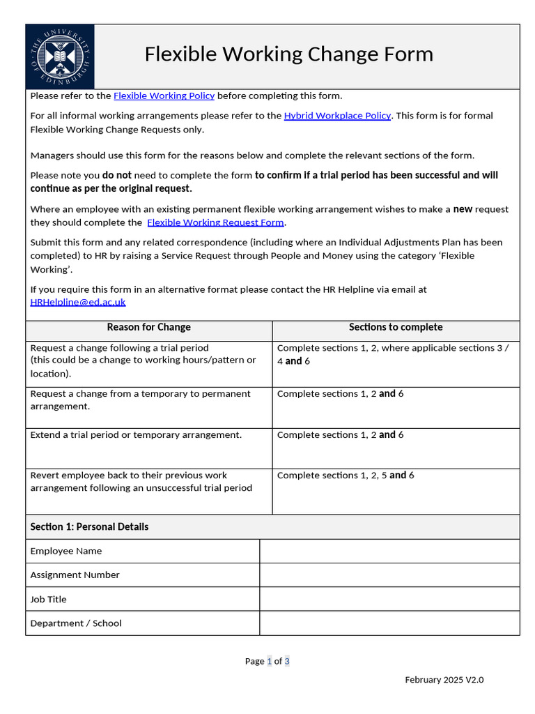 Flexible Working Change Request Form | PDF | Labor