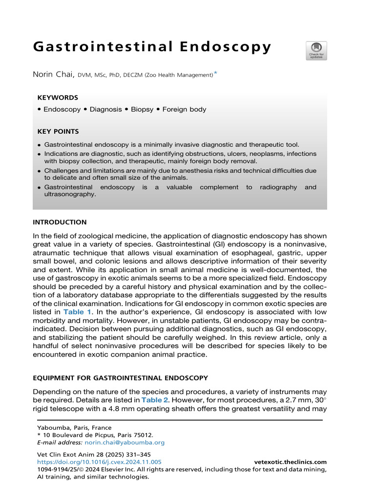 Exotic Animal Gastrointestinal Endoscopy | PDF | Endoscopy | Esophagus