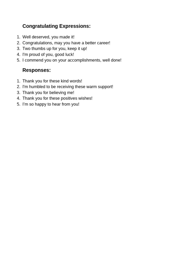 Expressions of Congratulations and Compliments | PDF