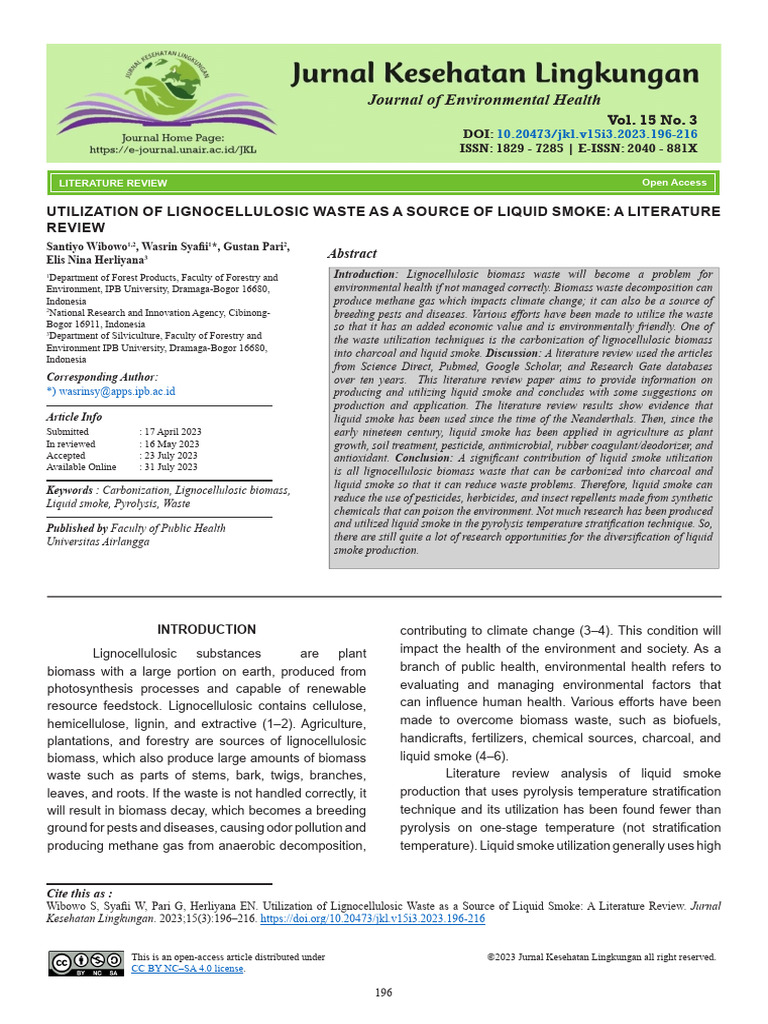 Lignocellulosic Waste for Liquid Smoke Production | PDF