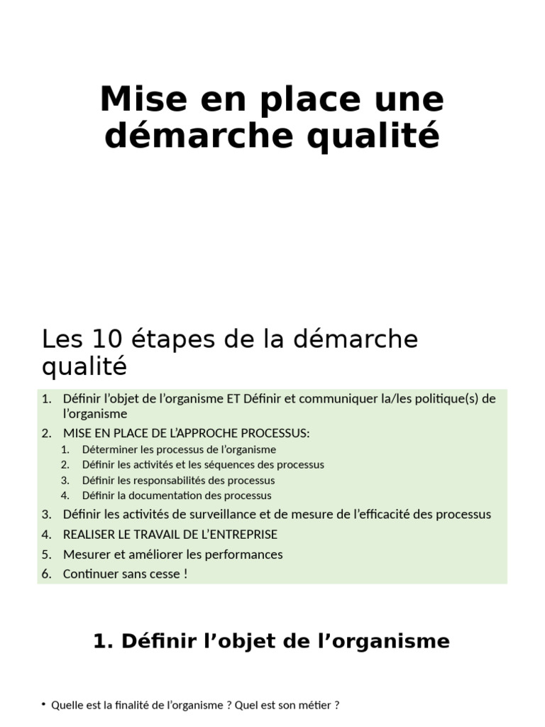 10 Étapes pour une Démarche Qualité | PDF | Management de la qualité ...