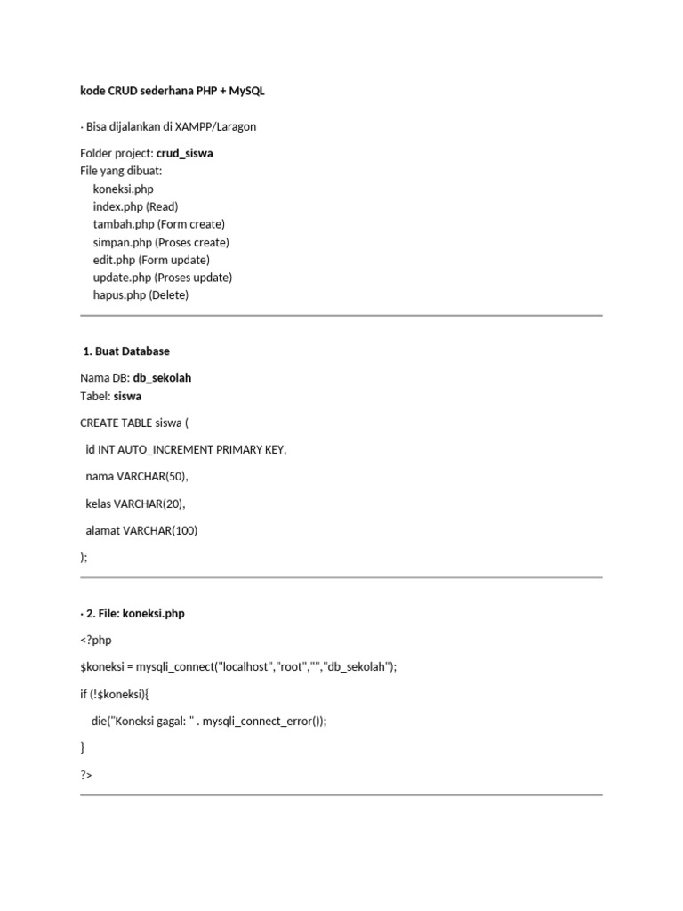 CRUD Siswa PHP MySQL Tutorial | PDF | Chess Theory | Information Science