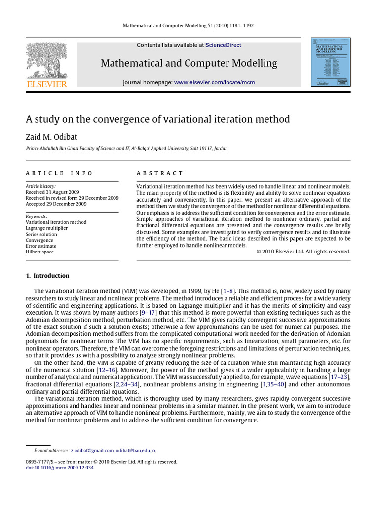 Convergence of Variational Iteration Method | PDF | Nonlinear System ...