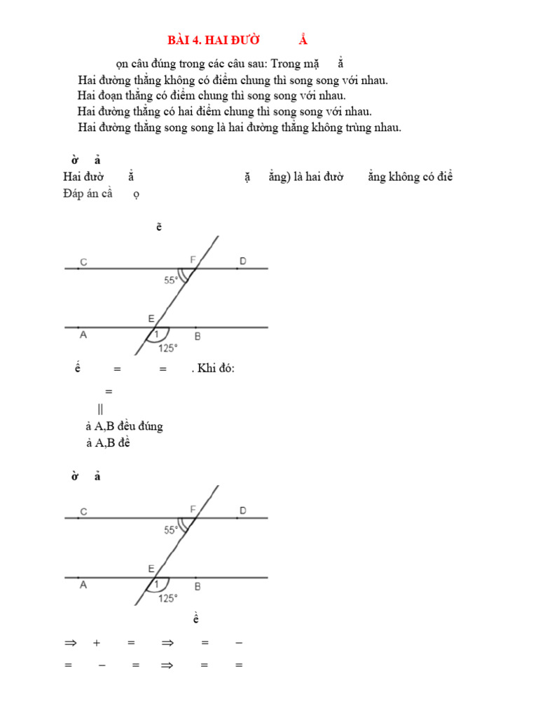 Trac Nghiem Hai Duong Thang Song Song Co Dap An Toan Lop 7 | PDF