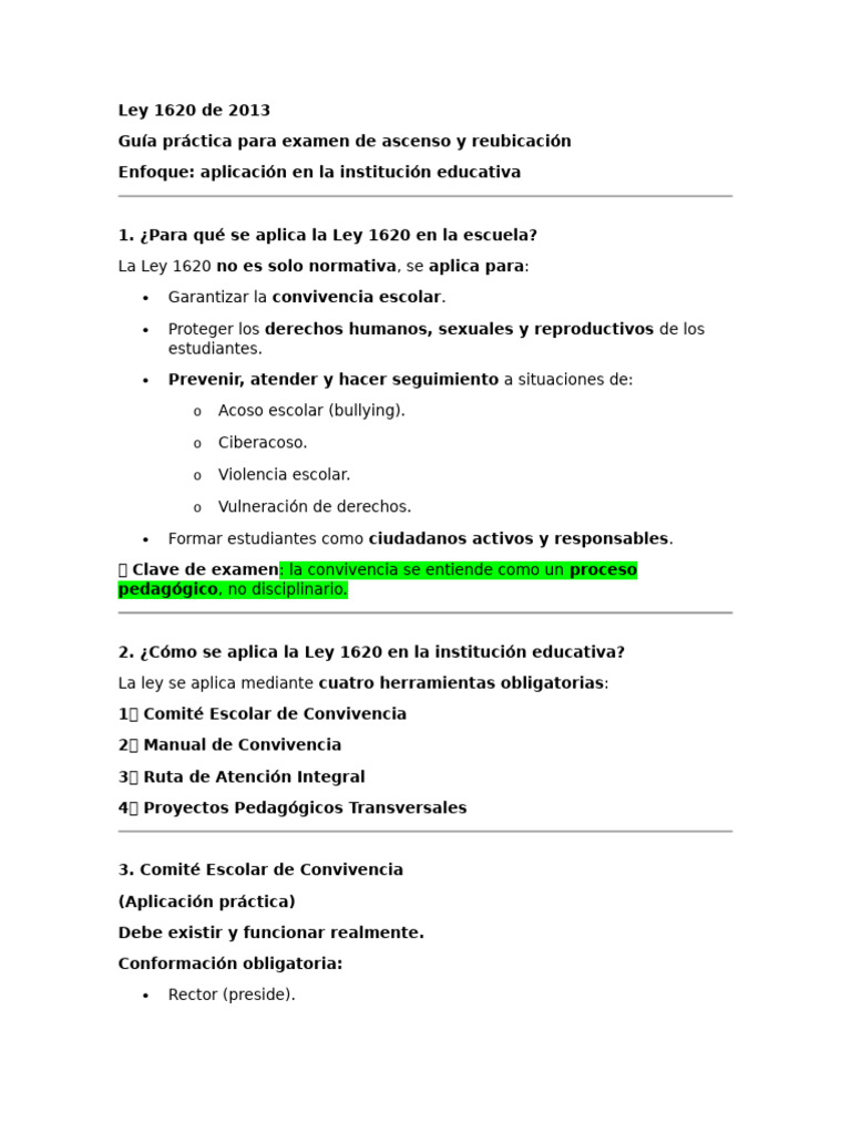 Ley 1620 de 2013 (resumen) | PDF | Acoso cibernético | Institución
