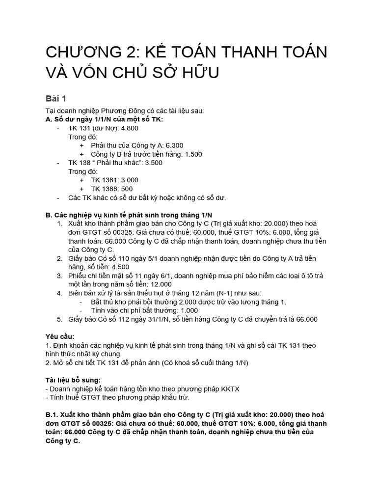 Btap Chương 2 KTTC 2 | PDF