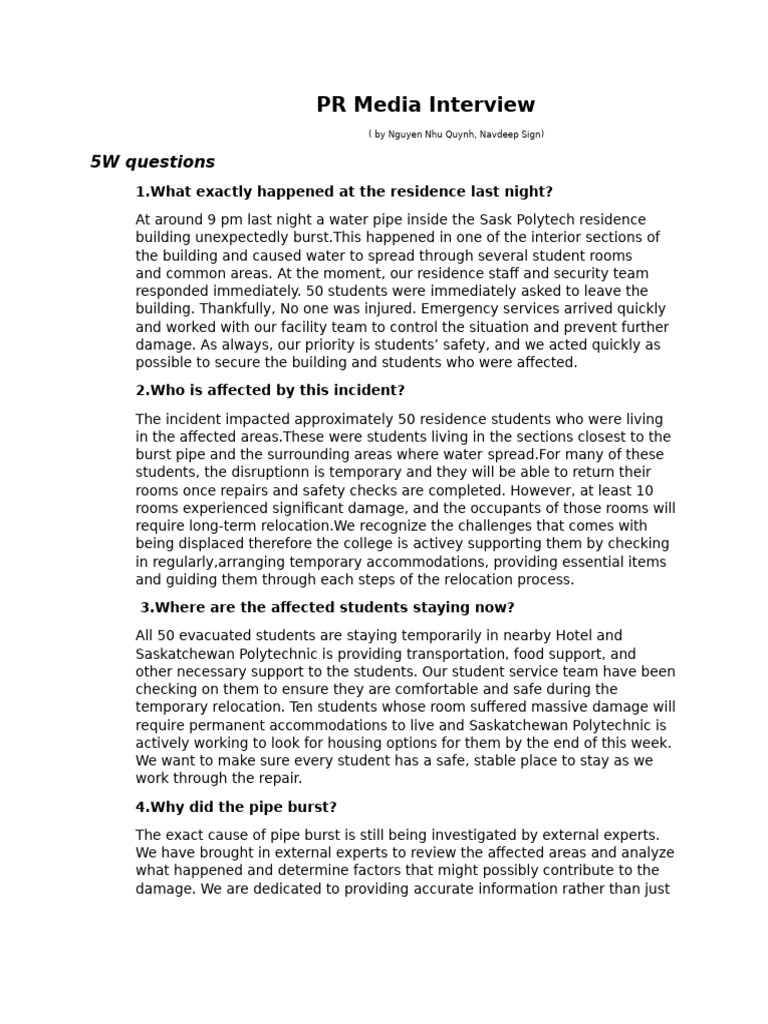 PR Media Interview Assignment | PDF | Emergency