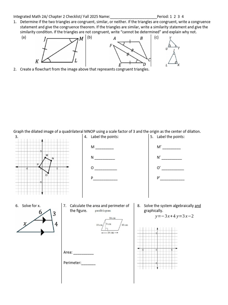 Integrated Math 2A Chapter 2 Checklist | PDF