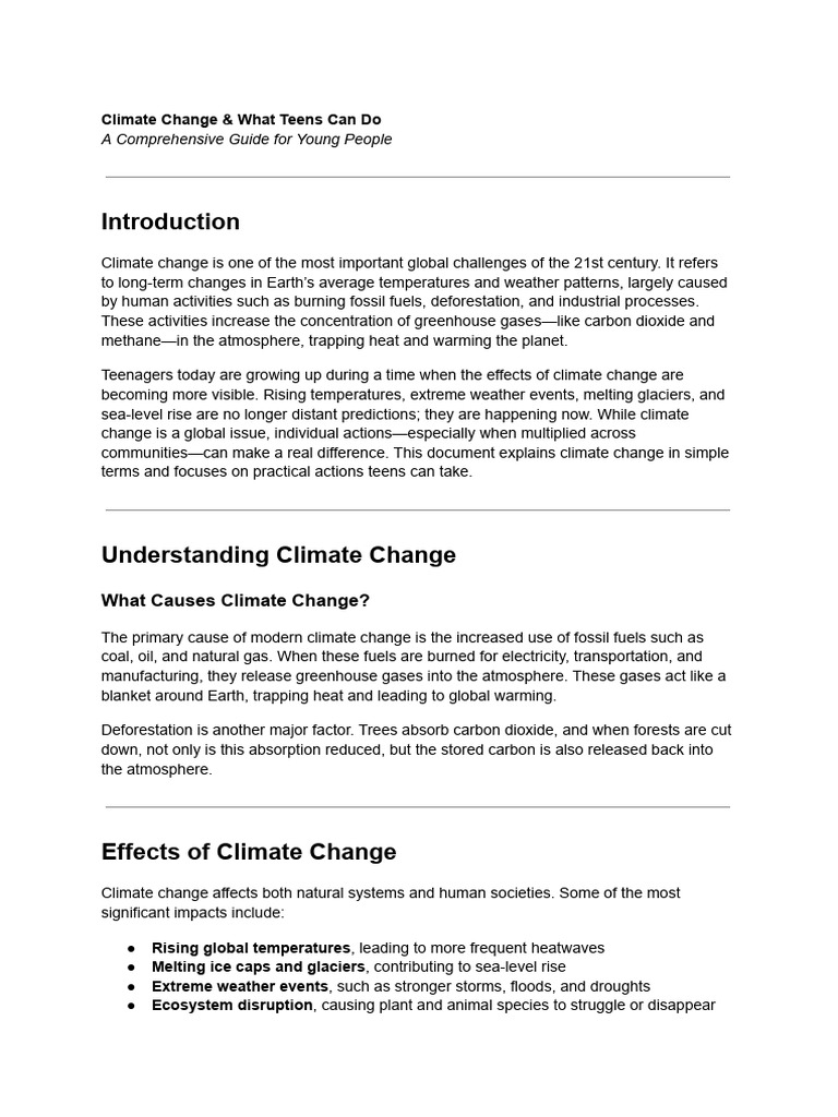 Teens' Guide to Climate Action | PDF | Climate Change | Greenhouse Effect