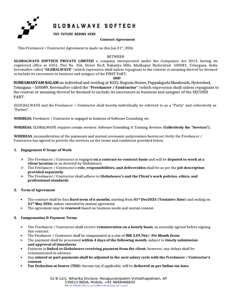 Freelancer Contract Agreement Template | PDF | Employment | Freelancer