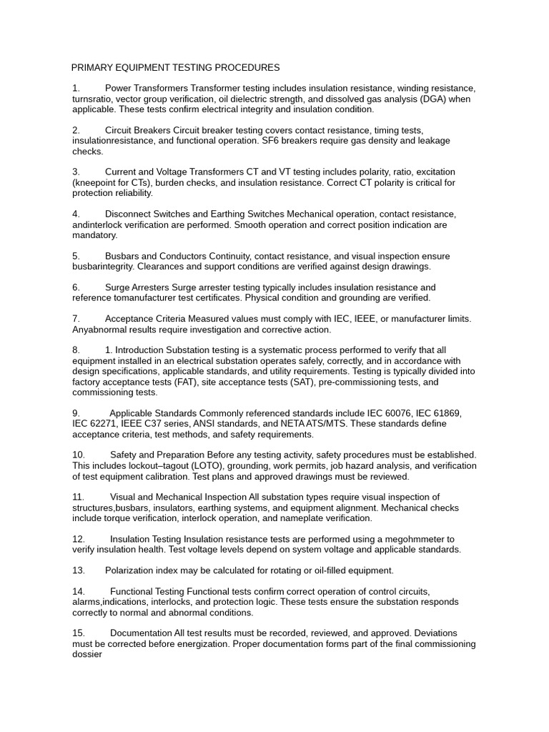Substation Equipment Testing Guide | PDF | Verification And Validation ...