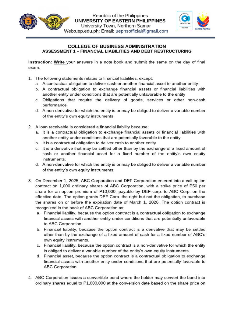 Sessment 1 Financial Liabilities and Debt Restructuring | PDF | Bonds ...