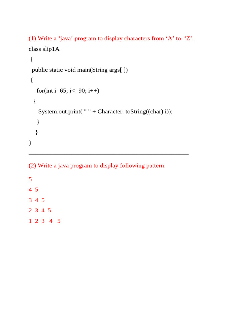 Java Programs for Character Patterns | PDF
