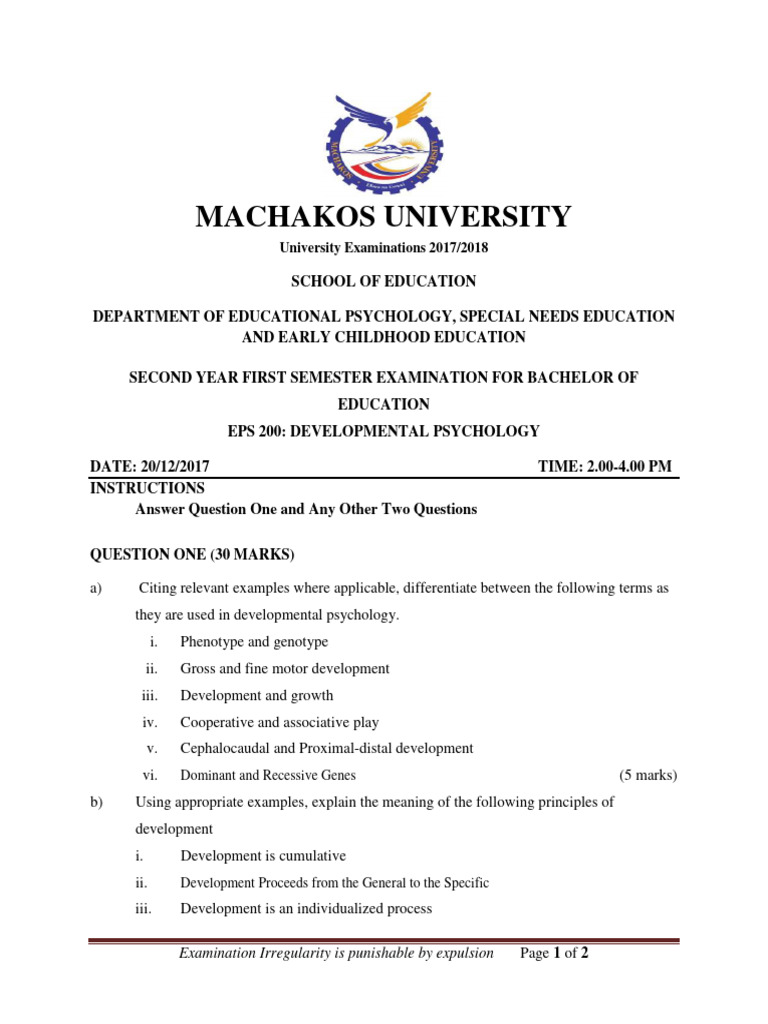 Eps 200 Exam Dec 2017 Regular | PDF | Developmental Psychology ...