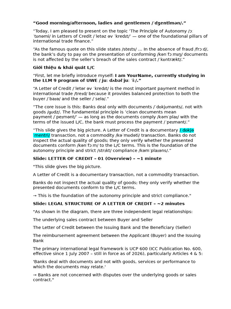 Autonomy Principle in Letters of Credit | PDF | Letter Of Credit ...