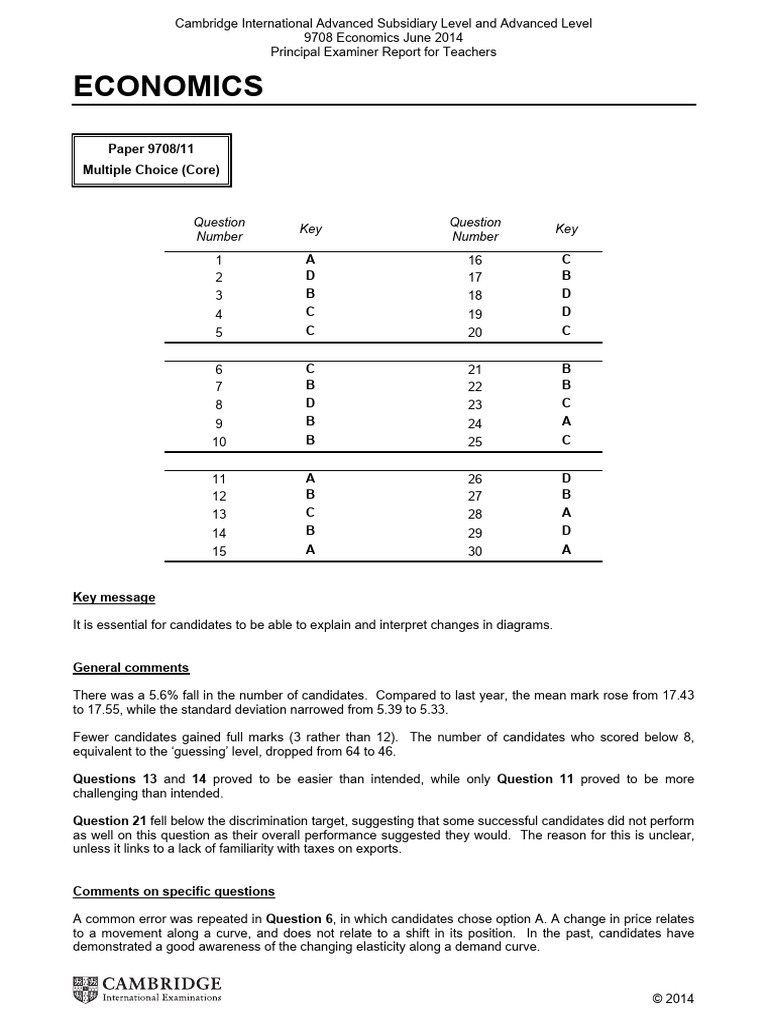 Cambridge 9708 Economics Exam Report 2014 | PDF | Elasticity (Economics ...