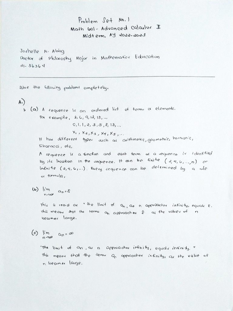 Math 601 AdvCal2 Problem Set No. 1 | PDF