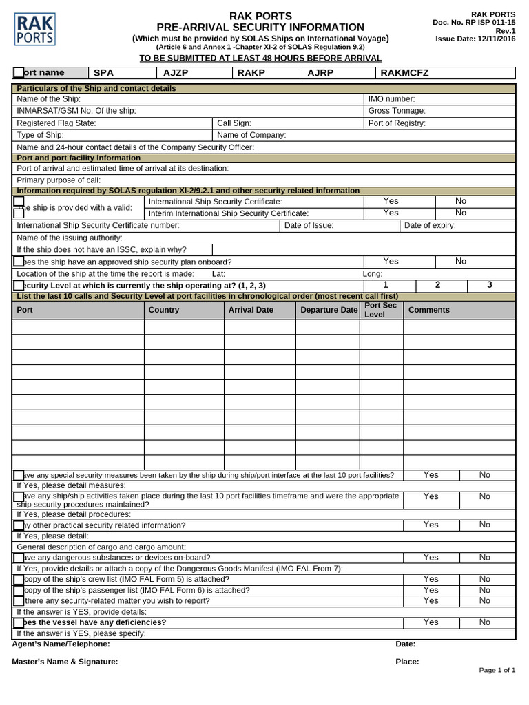 Rp Isp 011 15 Pre Arrival Security Information 1 (1) | PDF | Freight ...