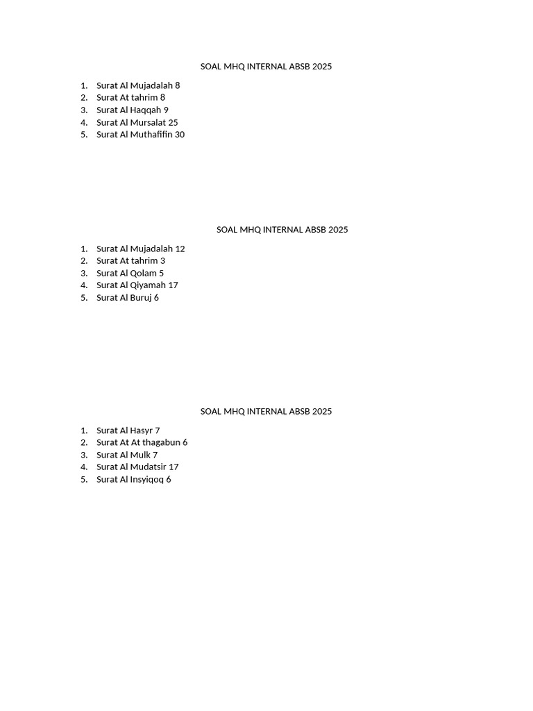 Soal MHQ Internal ABSB 2025 | PDF