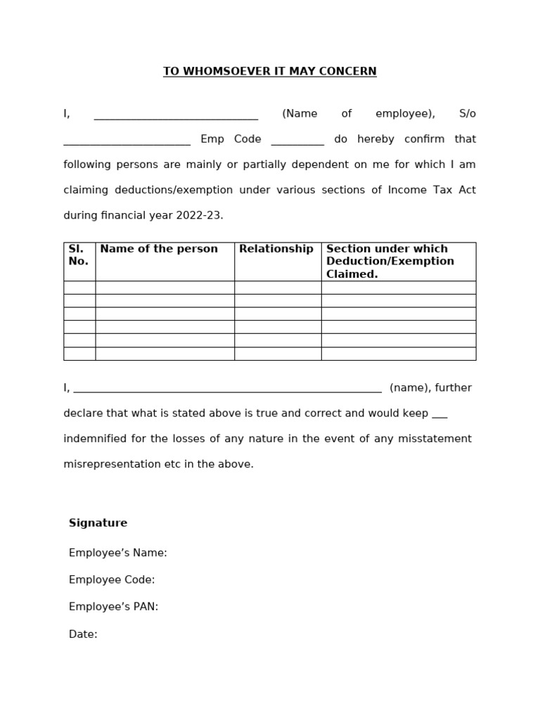 04. Declaration for Dependent Person | PDF