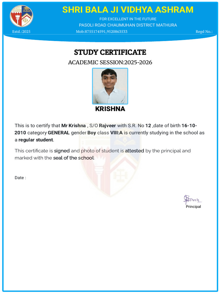 Study Certificate for Mr. Krishna | PDF