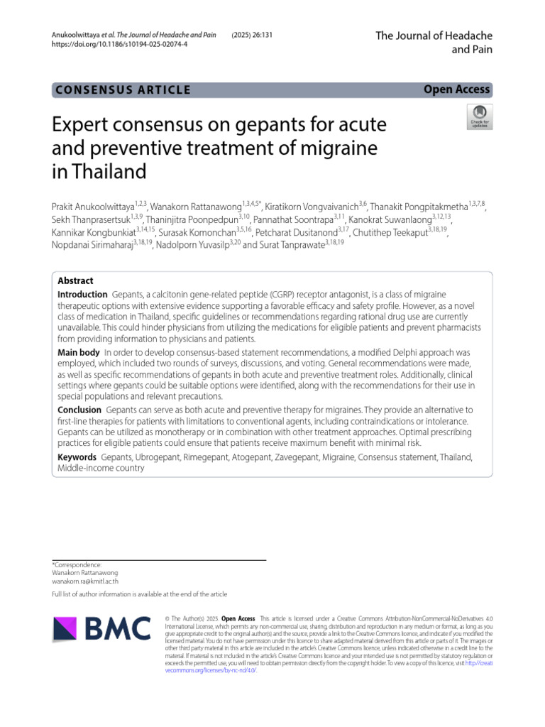 Expert Consensus on Gepants for Migraine | PDF | Migraine | Drugs