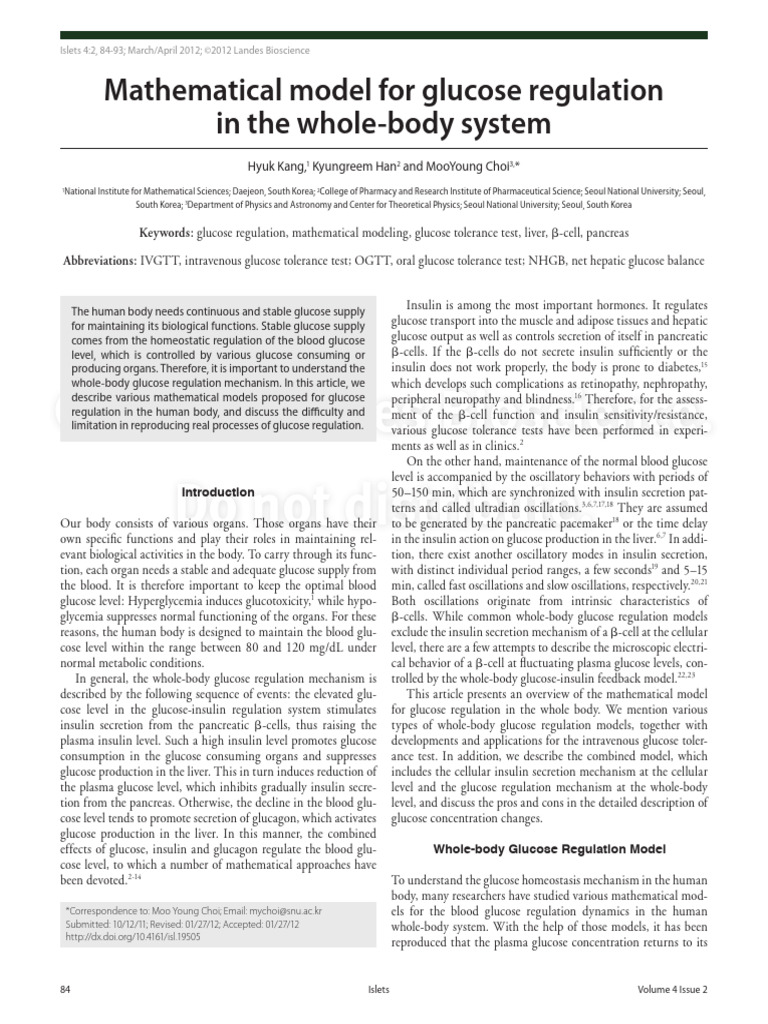 Mathematical Models of Glucose Regulation | PDF