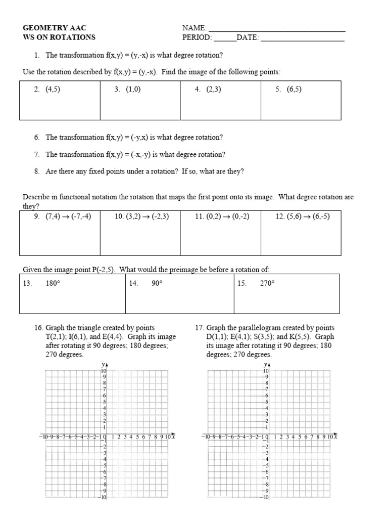 Geometry Worksheet on Rotations | PDF