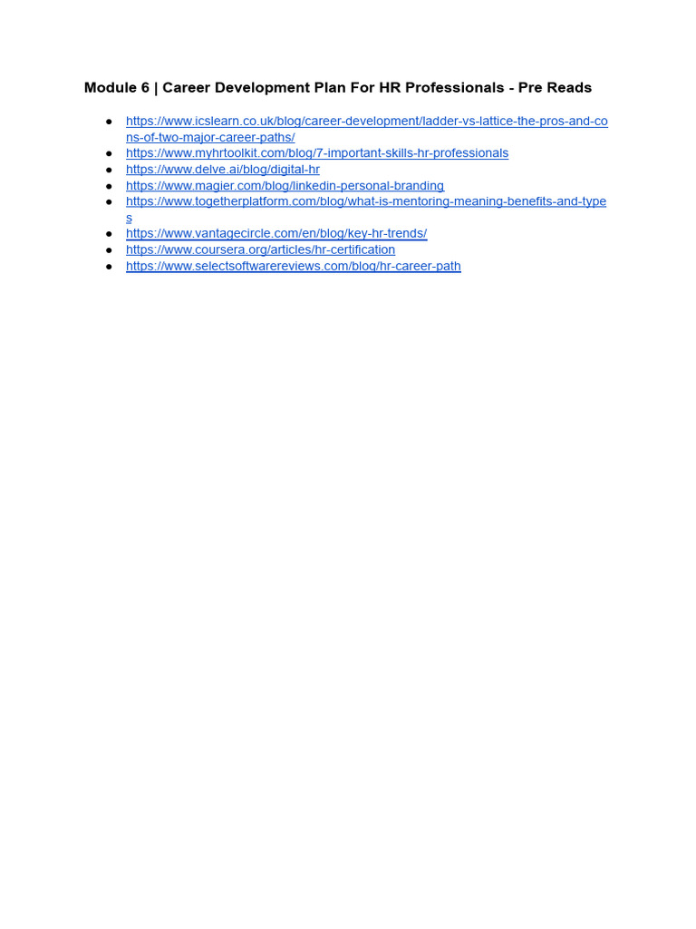 Module 6 - Career Development Plan For HR Professionals - Pre Reads | PDF