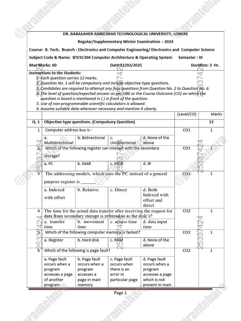 Computer Architecture Exam Paper 2024 | PDF | Scheduling (Computing ...