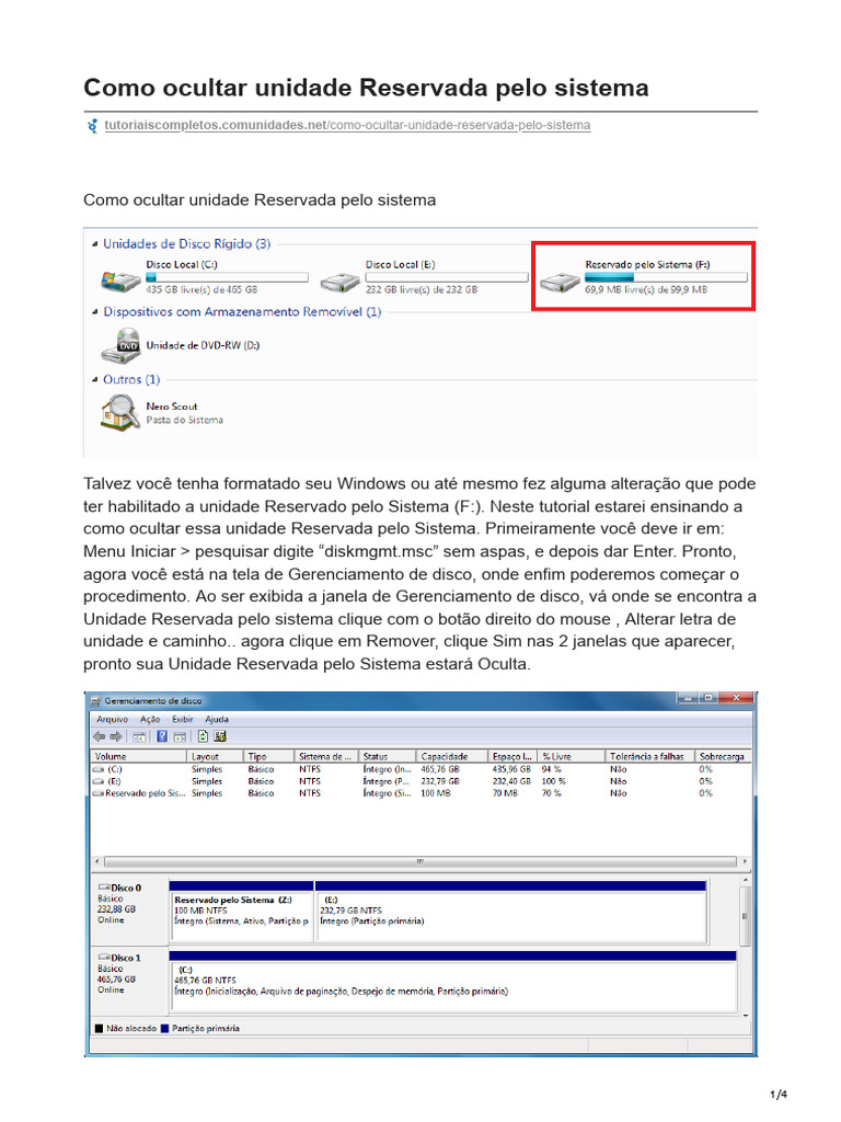 Ocultar Unidade Reservada no Windows | PDF