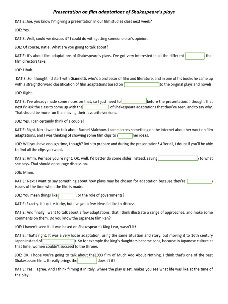 Film Adaptations of Shakespeare's Plays | PDF