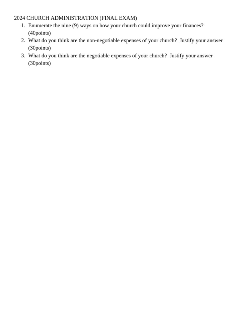 2024 Church Administration Exam Guide | PDF