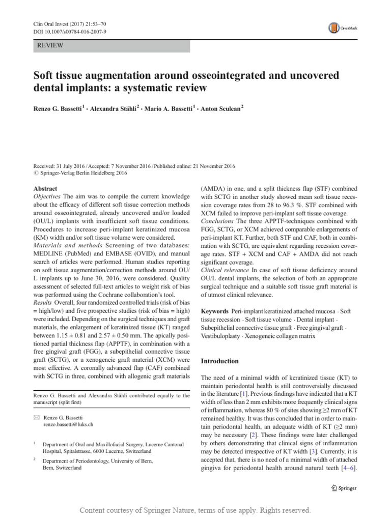 Soft Tissue Augmentation Around Osseointegrated An | PDF | Dental ...