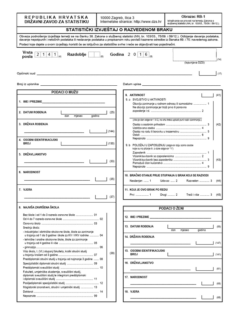 Obrazac RB-1 | PDF