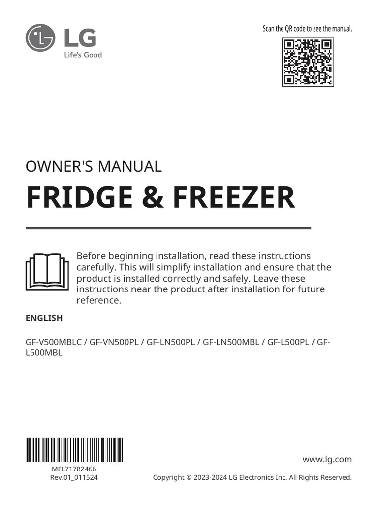 LG Fridge &amp; Freezer Owner's Manual | PDF | Refrigerator | Electrical Connector