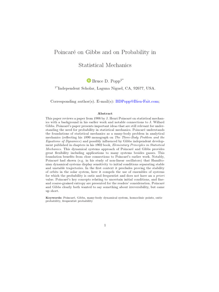 Poincar e On Gibbs and On Probability in Statistical Mechanics | PDF ...