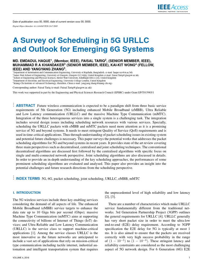 5G URLLC Scheduling Survey and 6G Insights | PDF | Scheduling ...