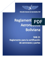 RAB - 21 - Reglamento Sobre Certificacion de Aeronaves y Partes (Bolivia)