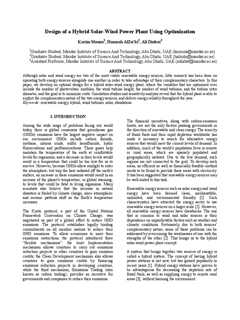 Hybrid Solar-Wind Power Plant Design | PDF | Wind Power | Greenhouse Gas