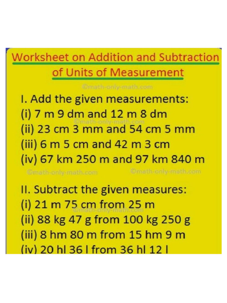 Practice On Units of Measurement Add N Subt | PDF