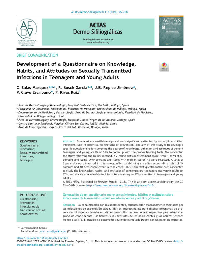 Questionnaire on STI Knowledge in Youth | PDF | Sexually Transmitted ...