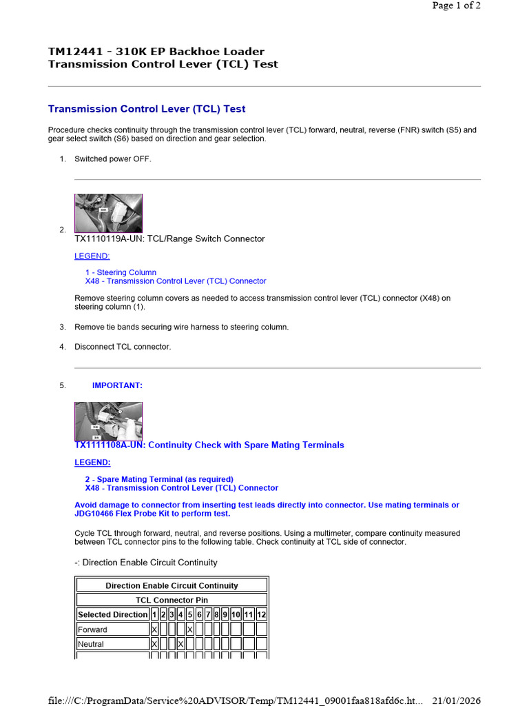 TCL Test Procedure for 310K Backhoe Loader | PDF | Electrical Connector ...
