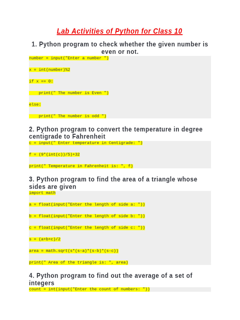 Lab Activities of Python For Class 10 | PDF | Square Root | Numbers